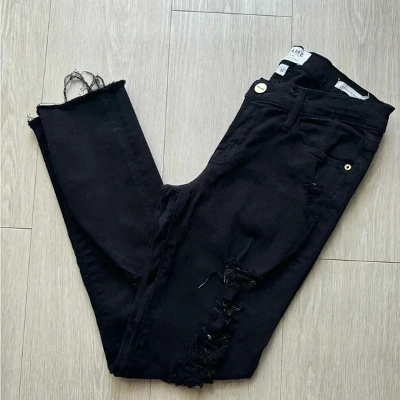 Frame Denim Jeans Women's Le Skinny de Jeanne Distress Made In USA Black - Picture 8 of 8